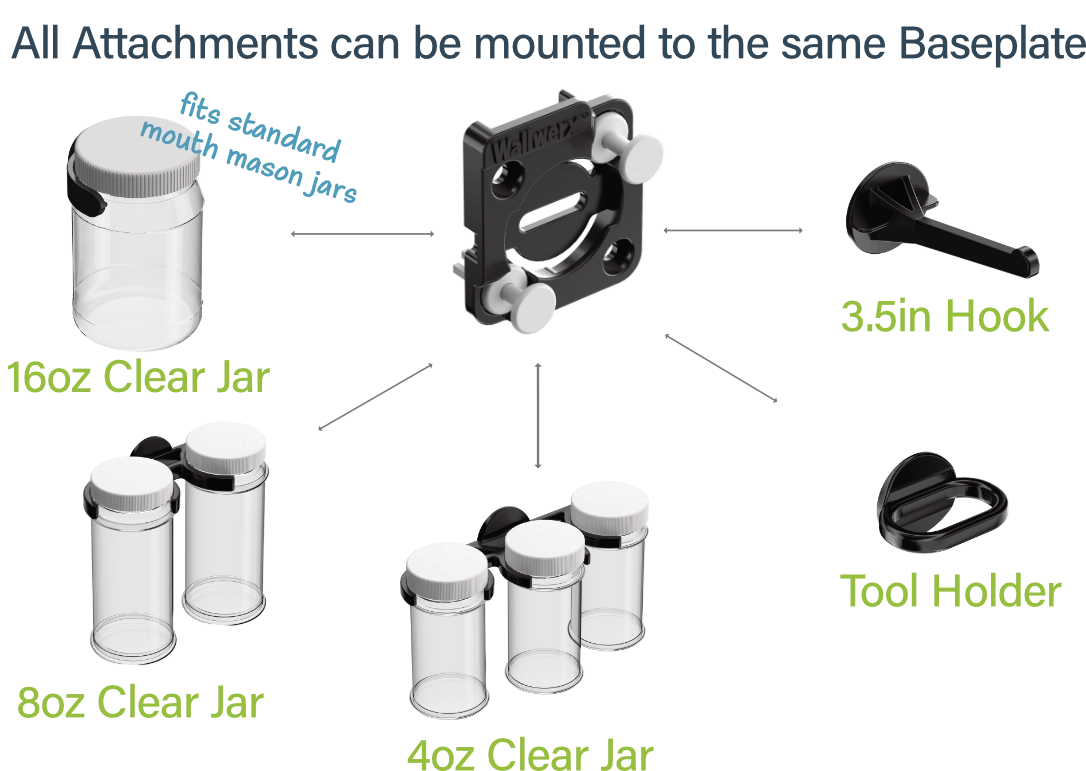 Wallwerx DIY Home Kit - Wall mounted jars, hooks, tool holders